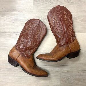 Vintage Nocona Boots Western Cowboy Men Size 12 D Brown Leather Embroidered USA